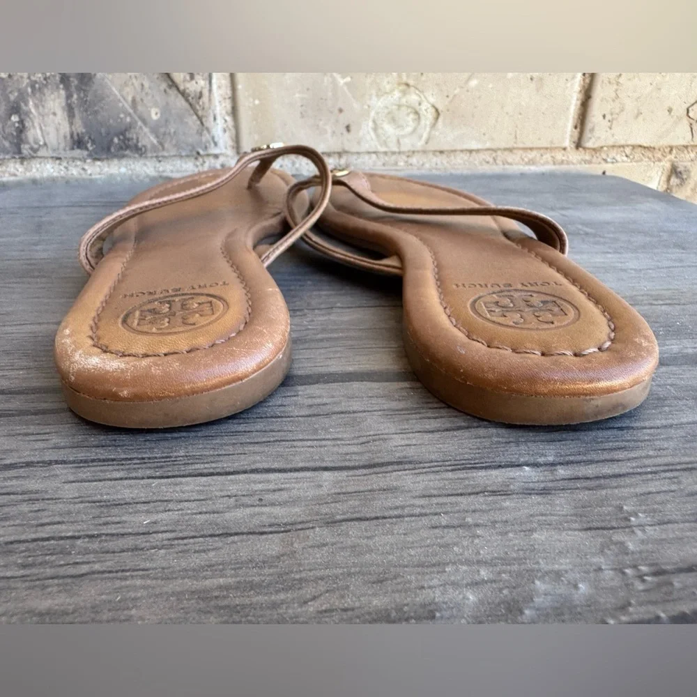 Tory Burch Thor’s Women’s Tan Leather Logo Thong Sandals Size 7
